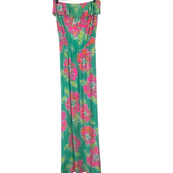 Lilly Pulitzer Dresses & Skirts - Lilly Pulitzer SZ M Amy Maxi Spearmint Fuzzy Navel Strapless Ruffle Floral Dress
